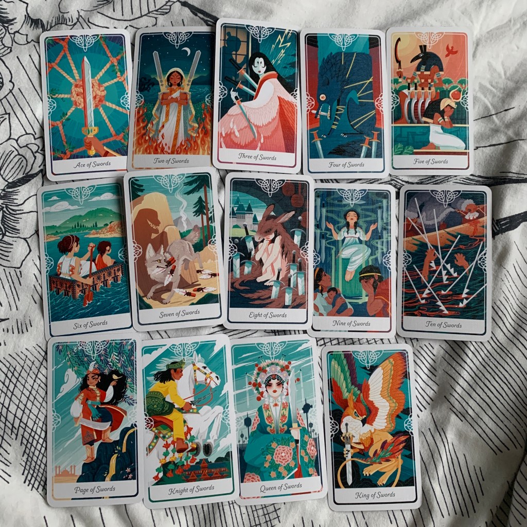 Picture of the suit of swords cards from Tarot of the Divine by Yoshi Yoshitani 