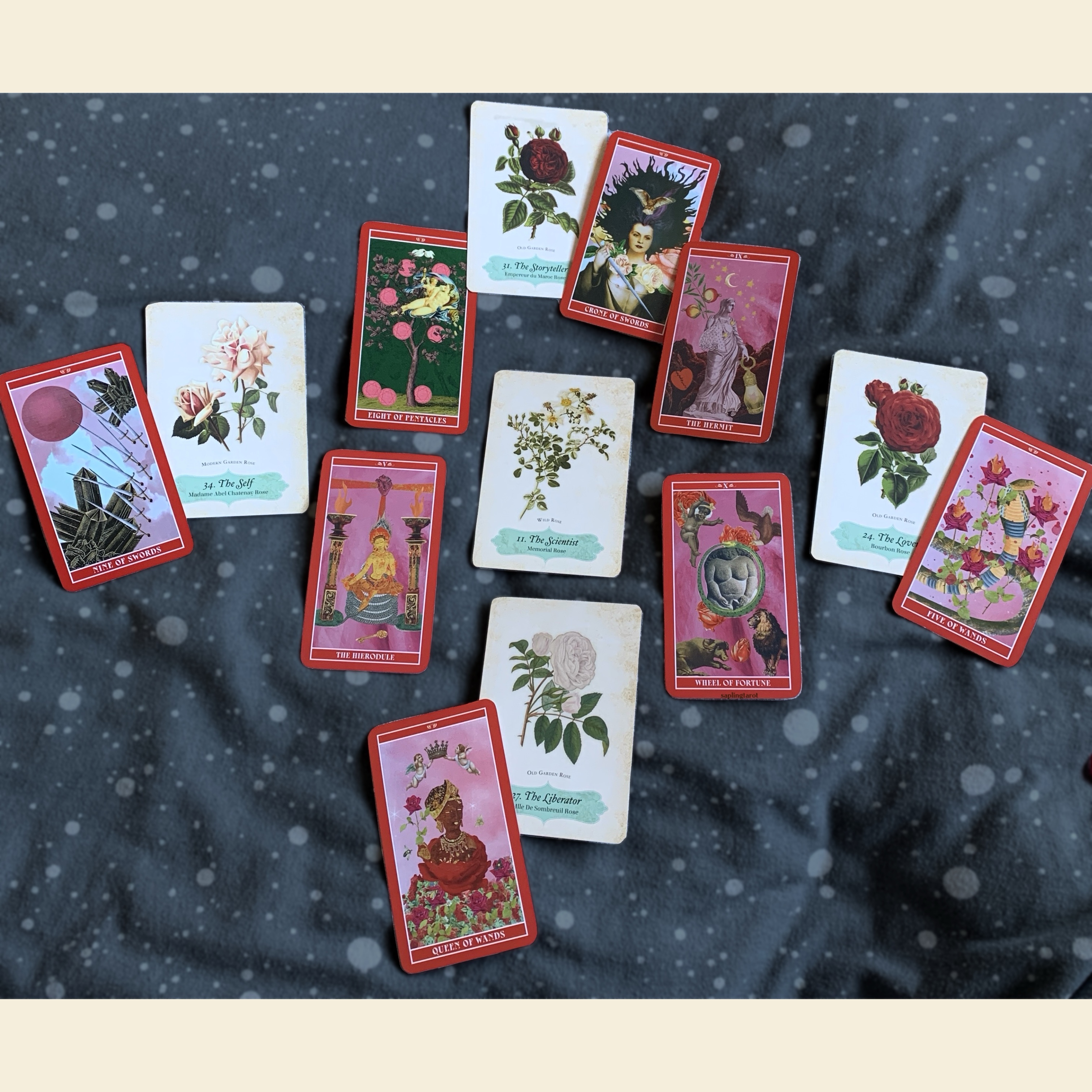 The above cards, faced up. You can hear about the cards in more detail in the video below.